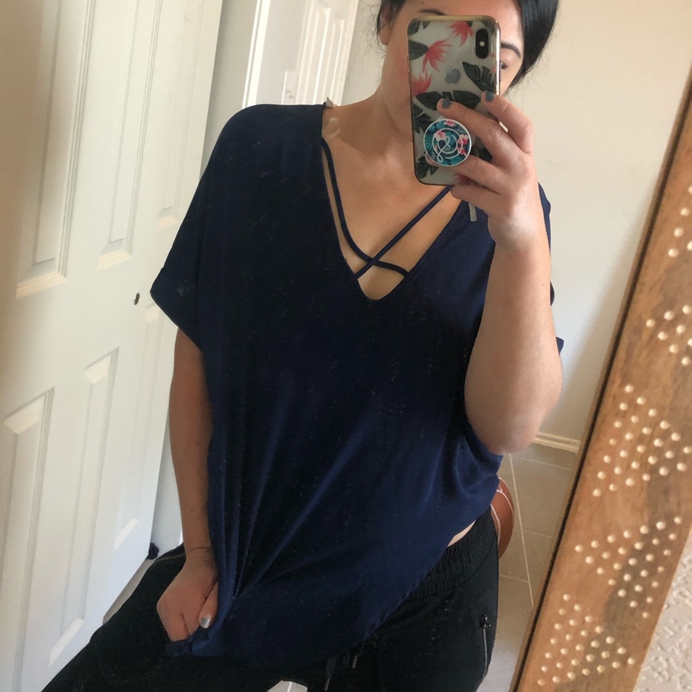 Navy blue sheer blouse
